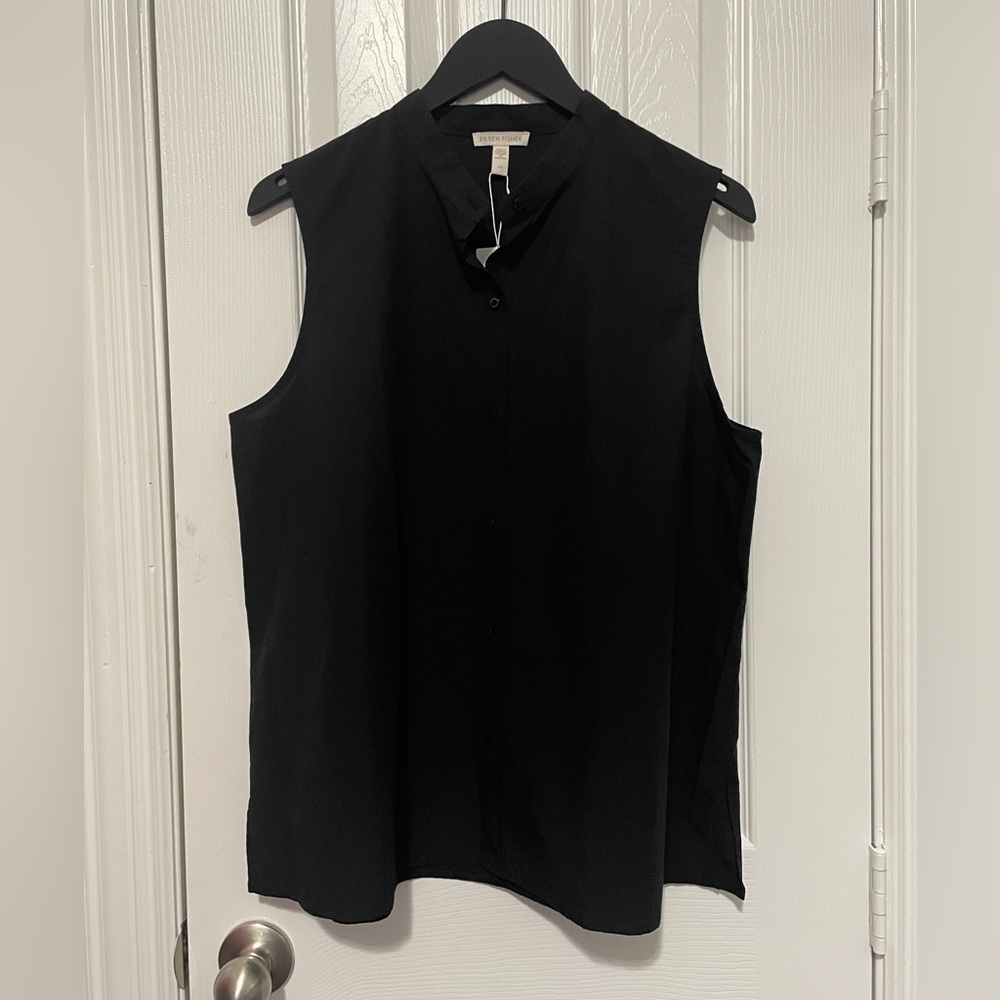 NWT Eileen Fisher Washed Organic Cotton Poplin Sleeveless Shirt